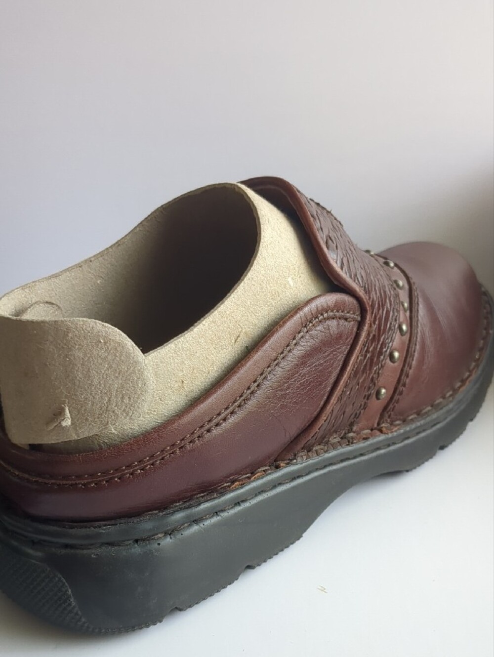 Women’s Double H Boots Brown Leather Slip-On Mules Clogs Western Stud Detail - Picture 6 of 16